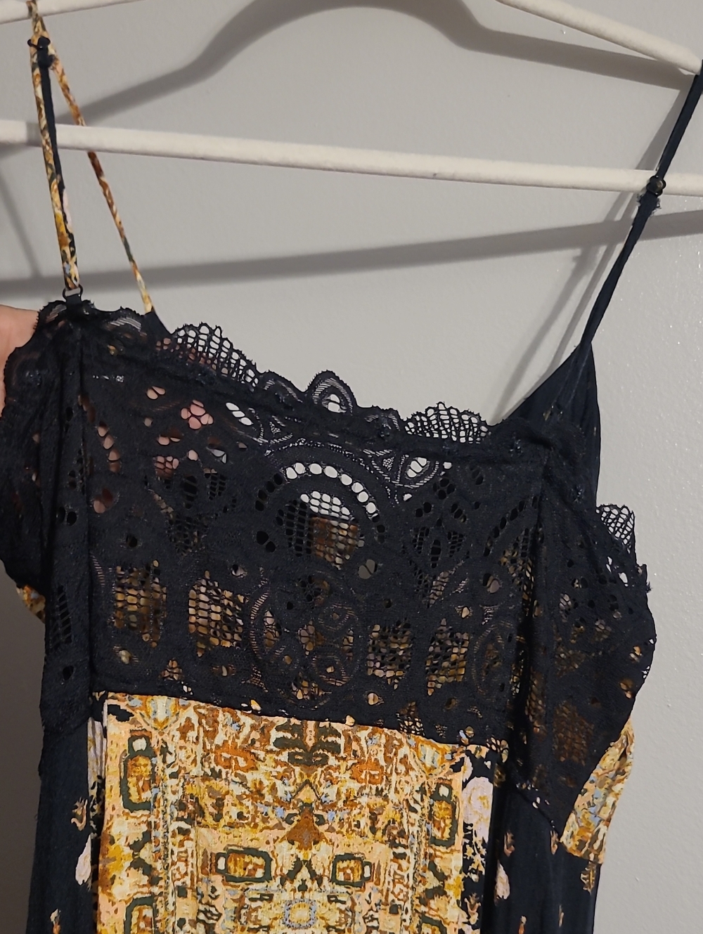 Intimately Free People Morning Song Black Printed Maxi Slip Dress Sz L Button-up - Picture 6 of 15